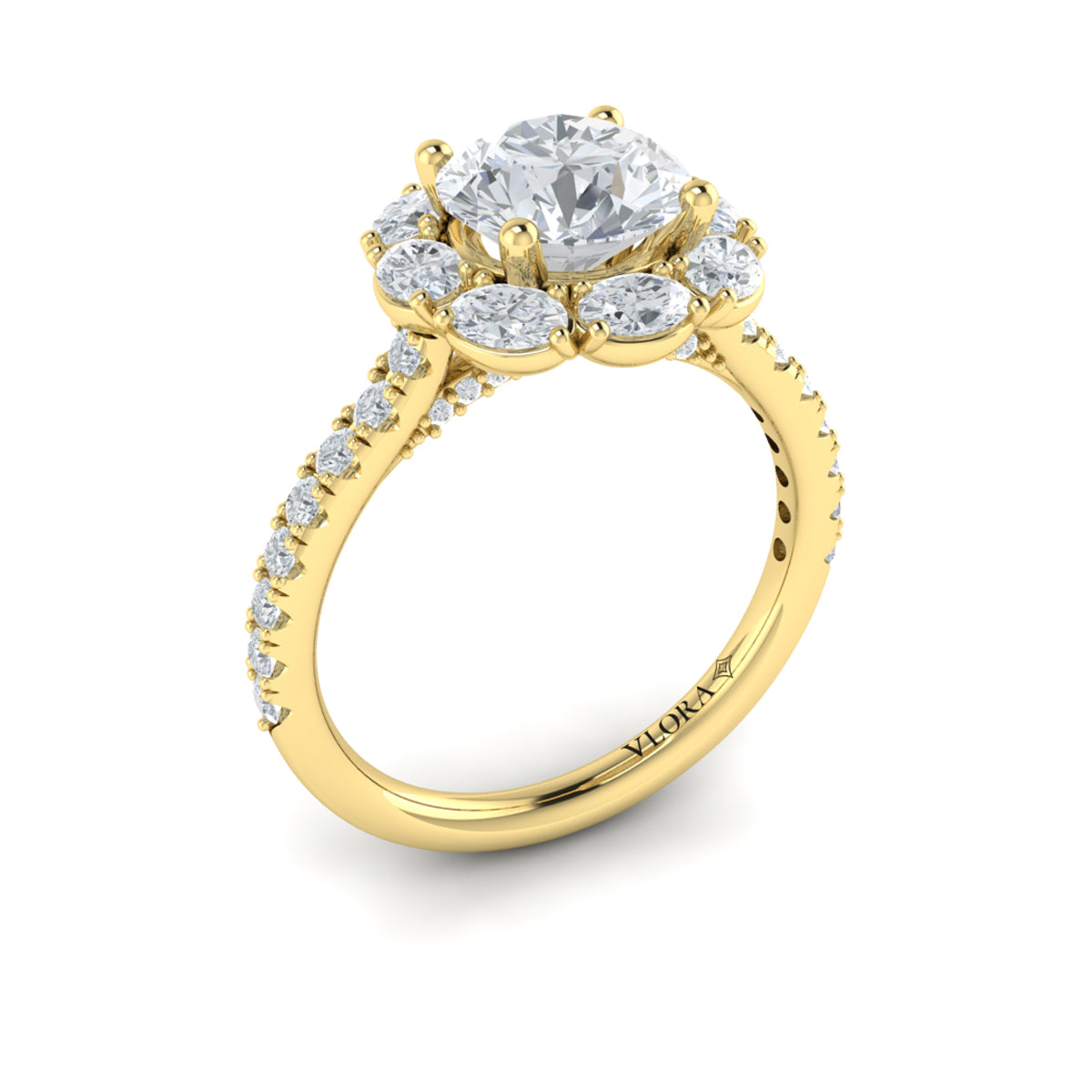 14kt Yellow Gold Round Diamond Oval Halo Engagement Ring