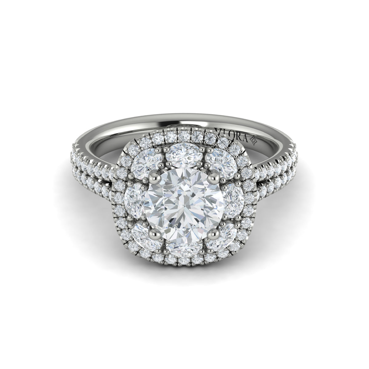 14K White Gold Round Diamond Double Halo Engagement Ring