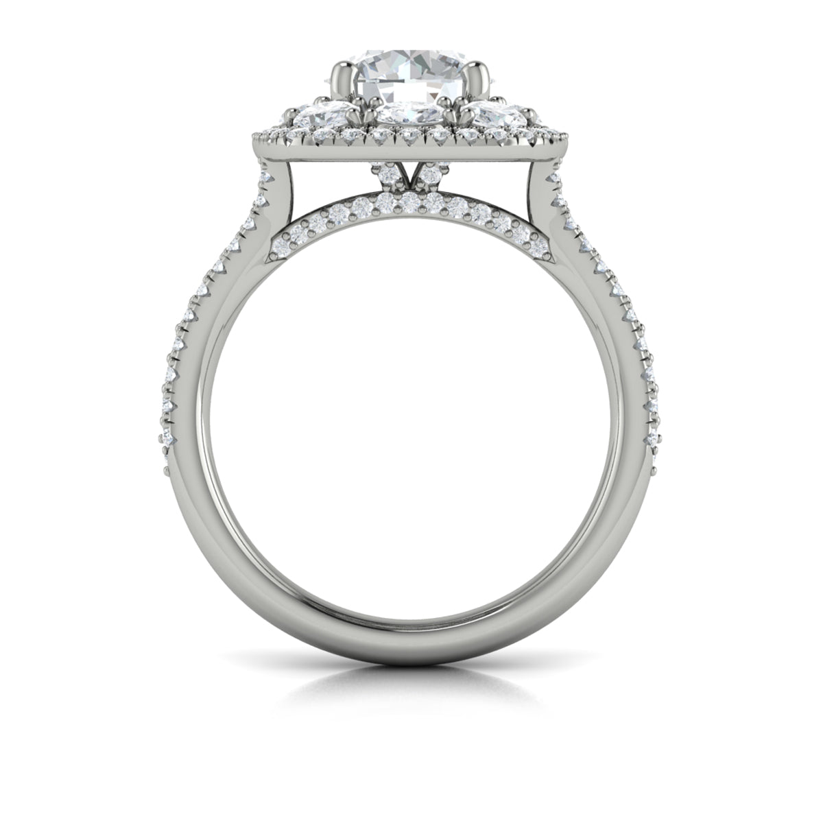14K White Gold Round Diamond Double Halo Engagement Ring