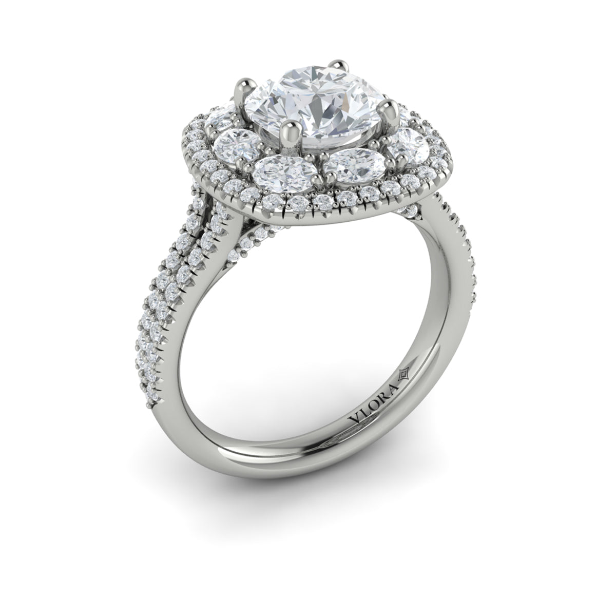 14K White Gold Round Diamond Double Halo Engagement Ring