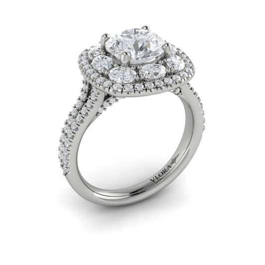 14K White Gold Round Diamond Double Halo Engagement Ring