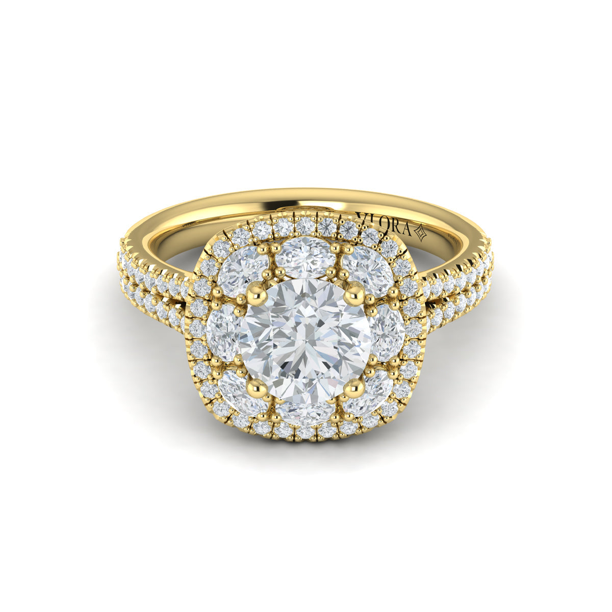 14kt Yellow Gold Round Diamond Double Halo Ring