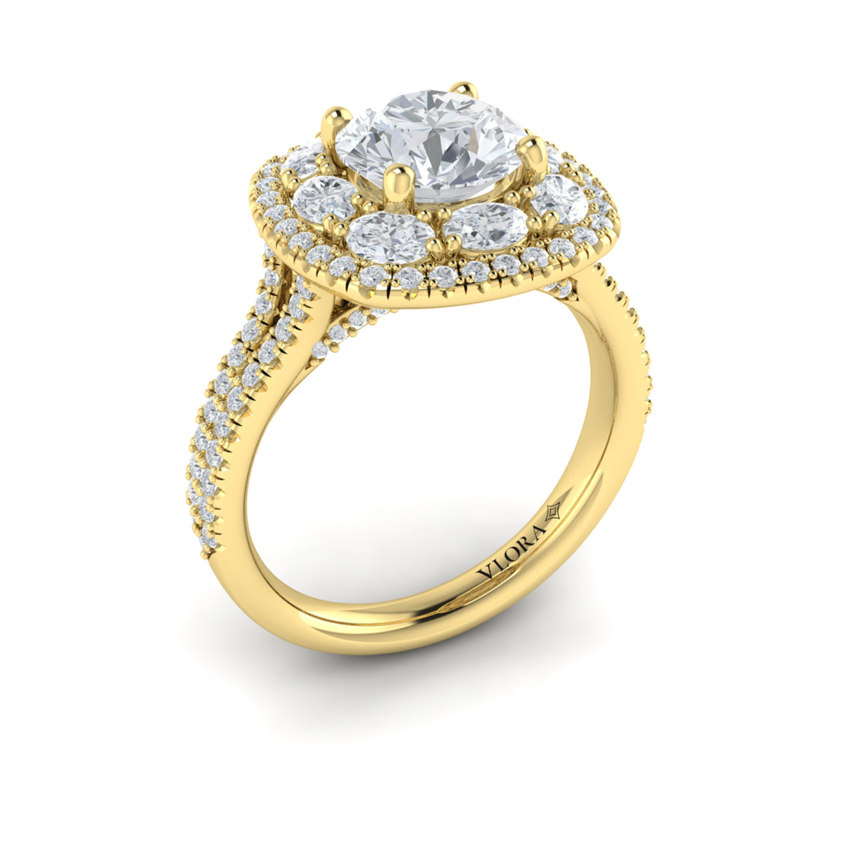 14kt Yellow Gold Round Diamond Double Halo Ring