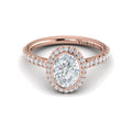 14K Rose Gold Oval Diamond Bezel Halo Engagement Ring
