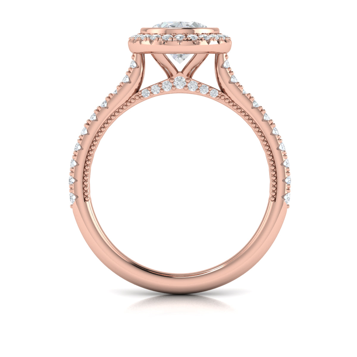 14K Rose Gold Oval Diamond Bezel Halo Engagement Ring