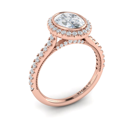 14K Rose Gold Oval Diamond Bezel Halo Engagement Ring