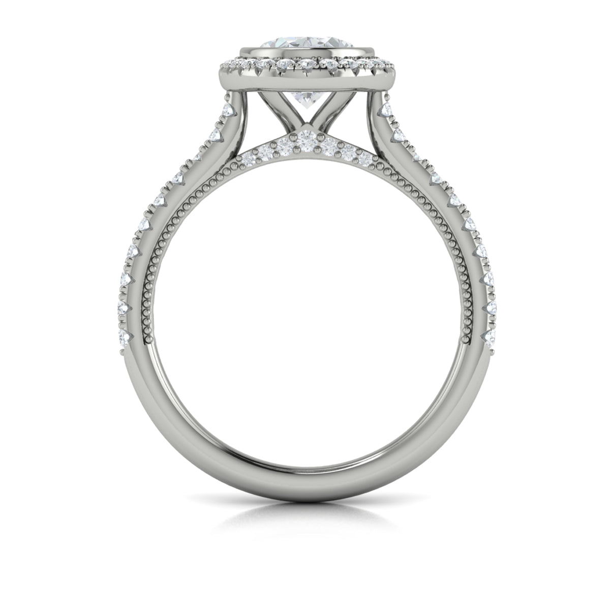 14kt White Gold Oval Diamond Bezel Halo Engagement Ring