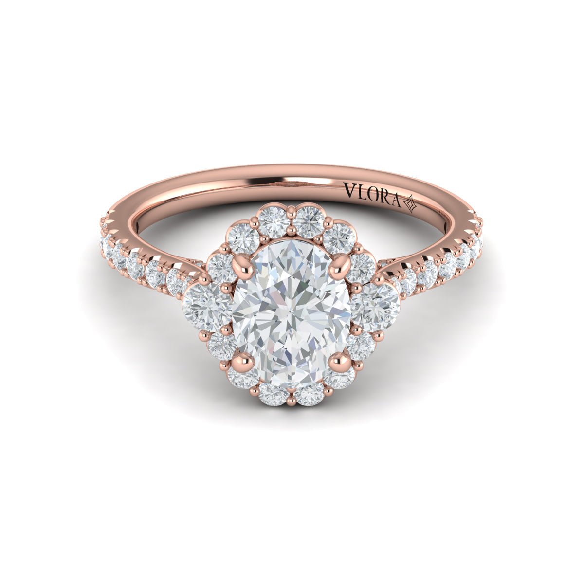 14K Rose Gold Oval Diamond Halo Engagement Ring