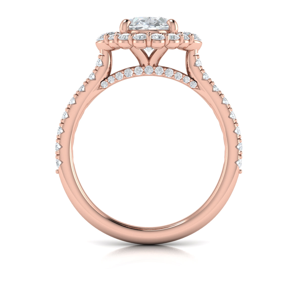 14K Rose Gold Oval Diamond Halo Engagement Ring