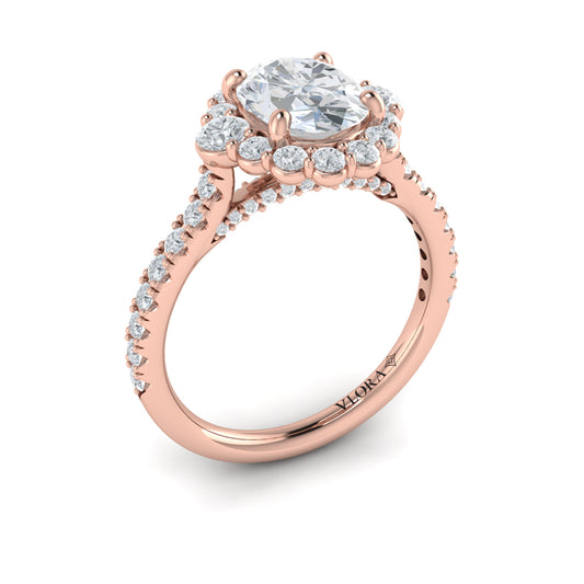 14K Rose Gold Oval Diamond Halo Engagement Ring