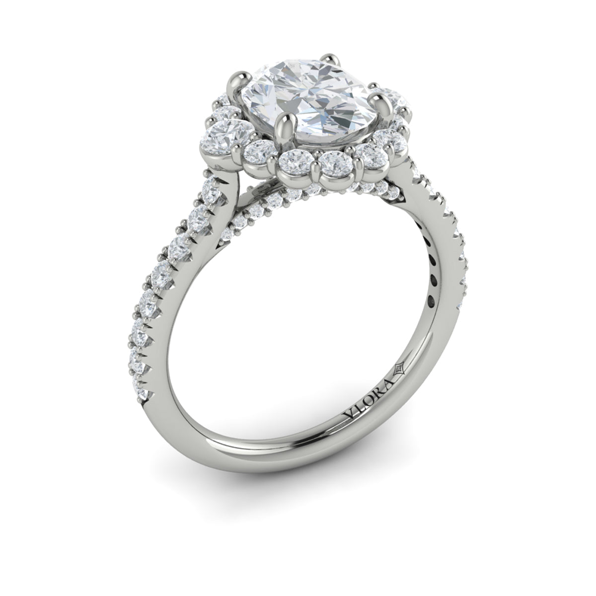 14kt White Gold Oval Diamond Horizon Halo Ring