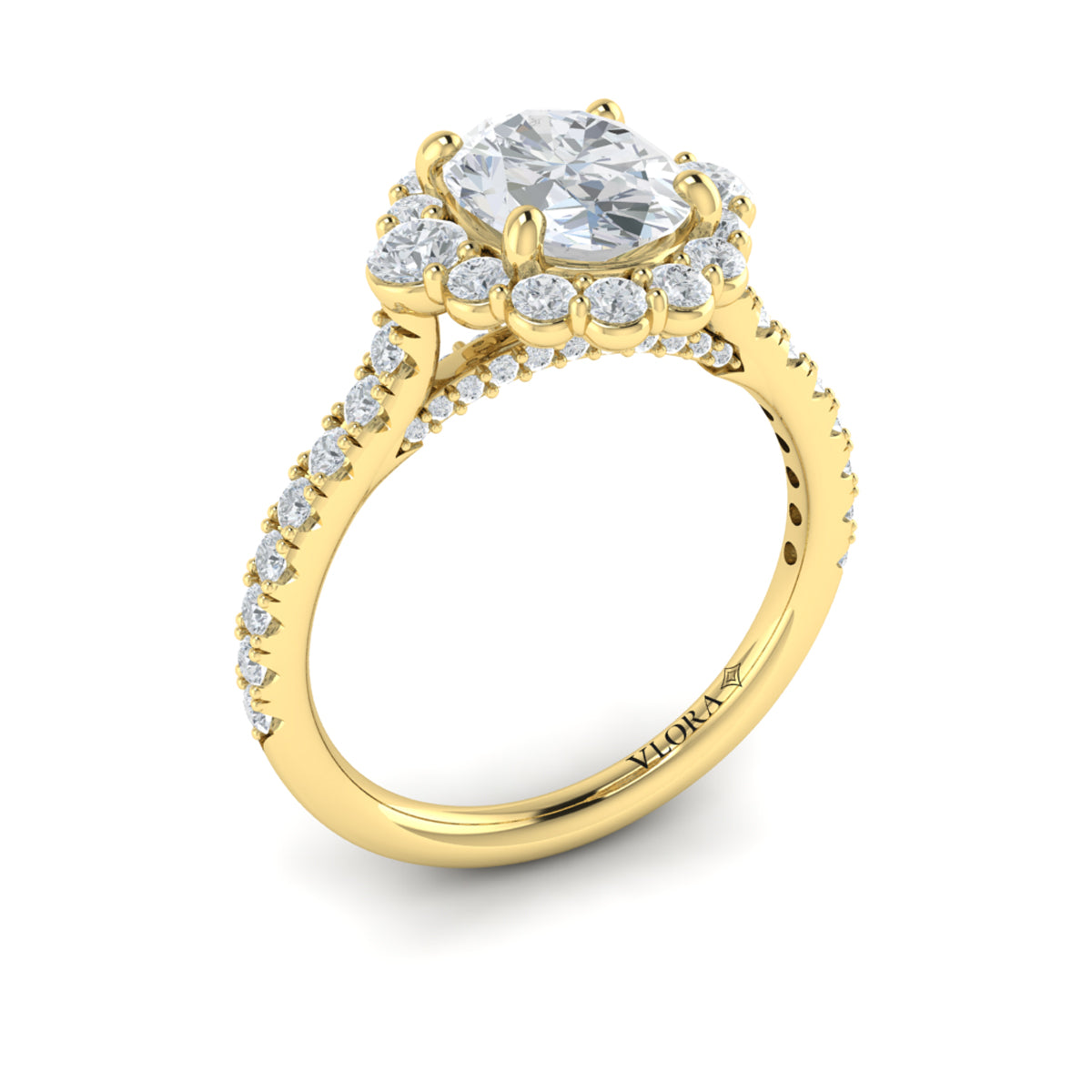 14kt Yellow Gold Oval Diamond Horizon Halo Ring