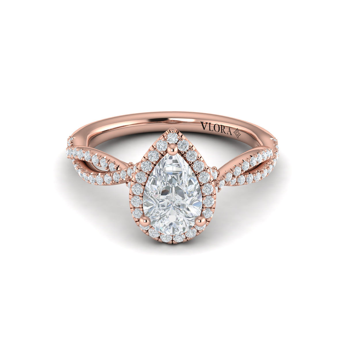 14kt Rose Gold Pear Diamond Halo Engagement Ring