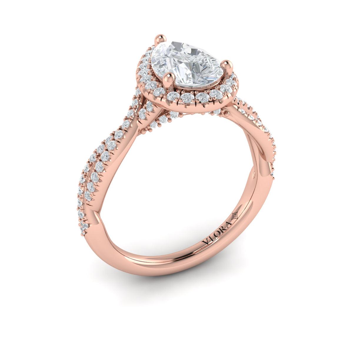 14kt Rose Gold Pear Diamond Halo Engagement Ring