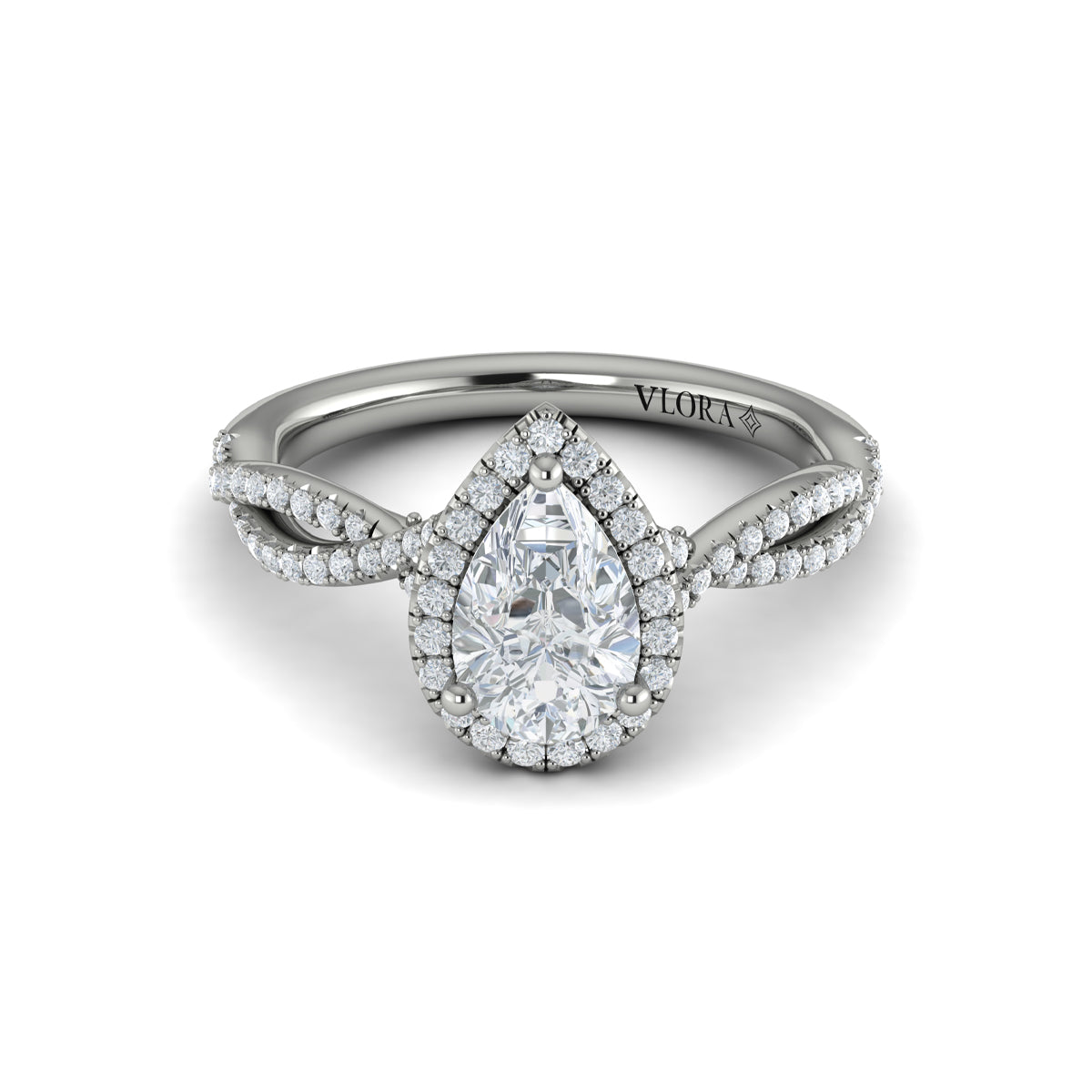 14K White Gold Pear Diamond Halo Engagement Ring