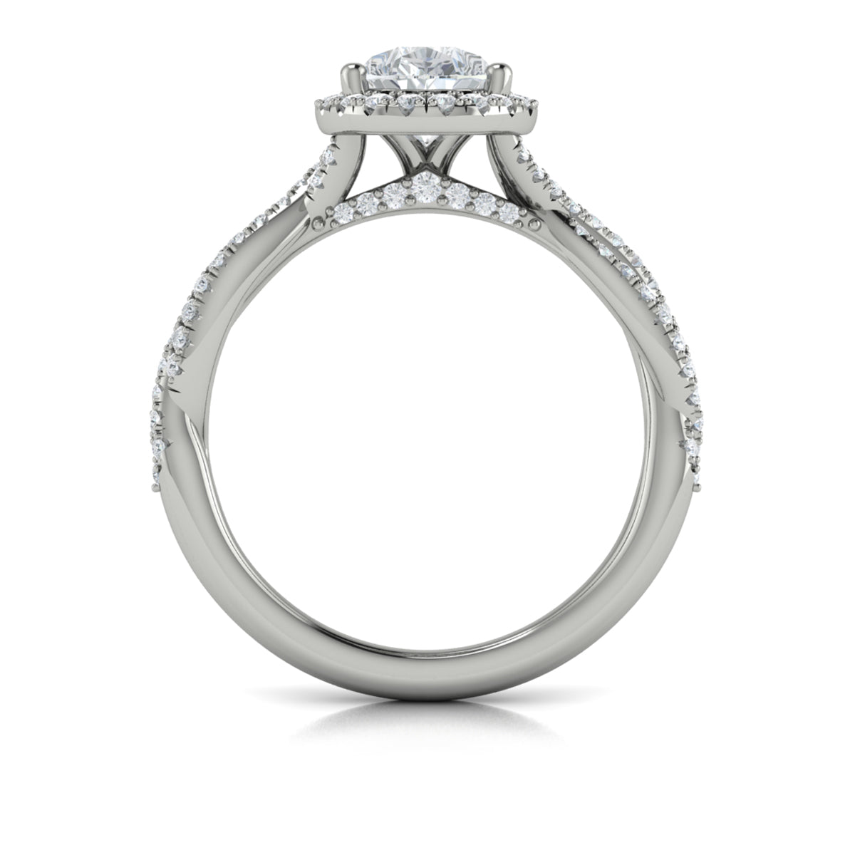 14K White Gold Pear Diamond Halo Engagement Ring
