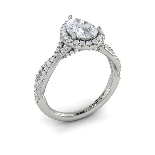 14K White Gold Pear Diamond Halo Engagement Ring