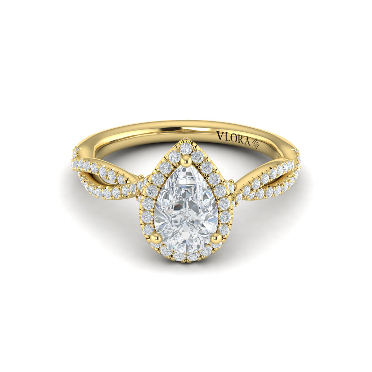 14kt Yellow Gold Pear Diamond Halo Ring