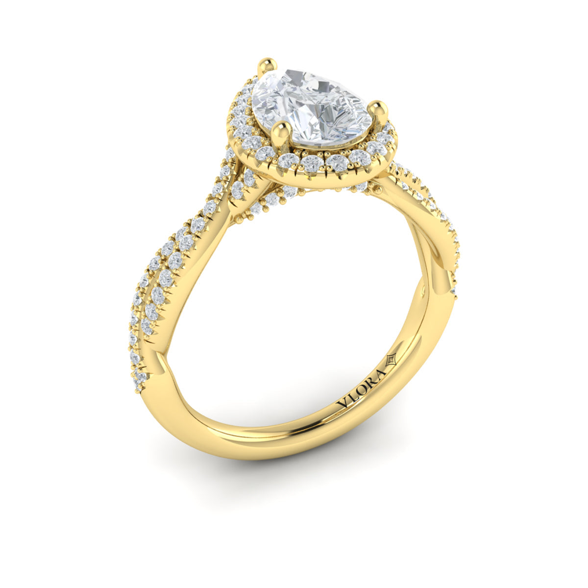 14kt Yellow Gold Pear Diamond Halo Ring