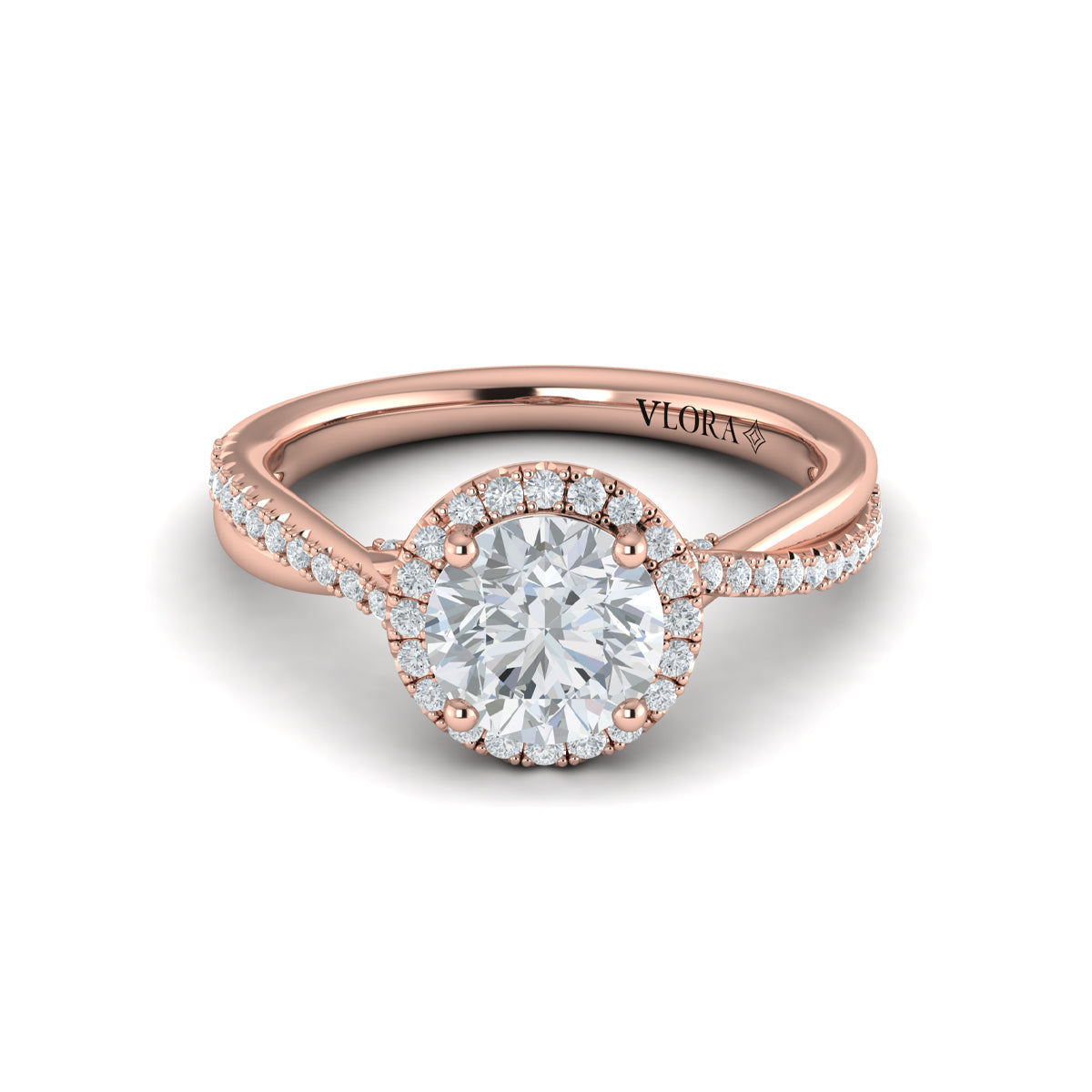 18kt Rose Gold Round Diamond Entwined Halo Ring