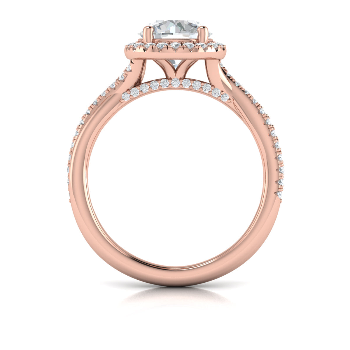 18kt Rose Gold Round Diamond Entwined Halo Ring