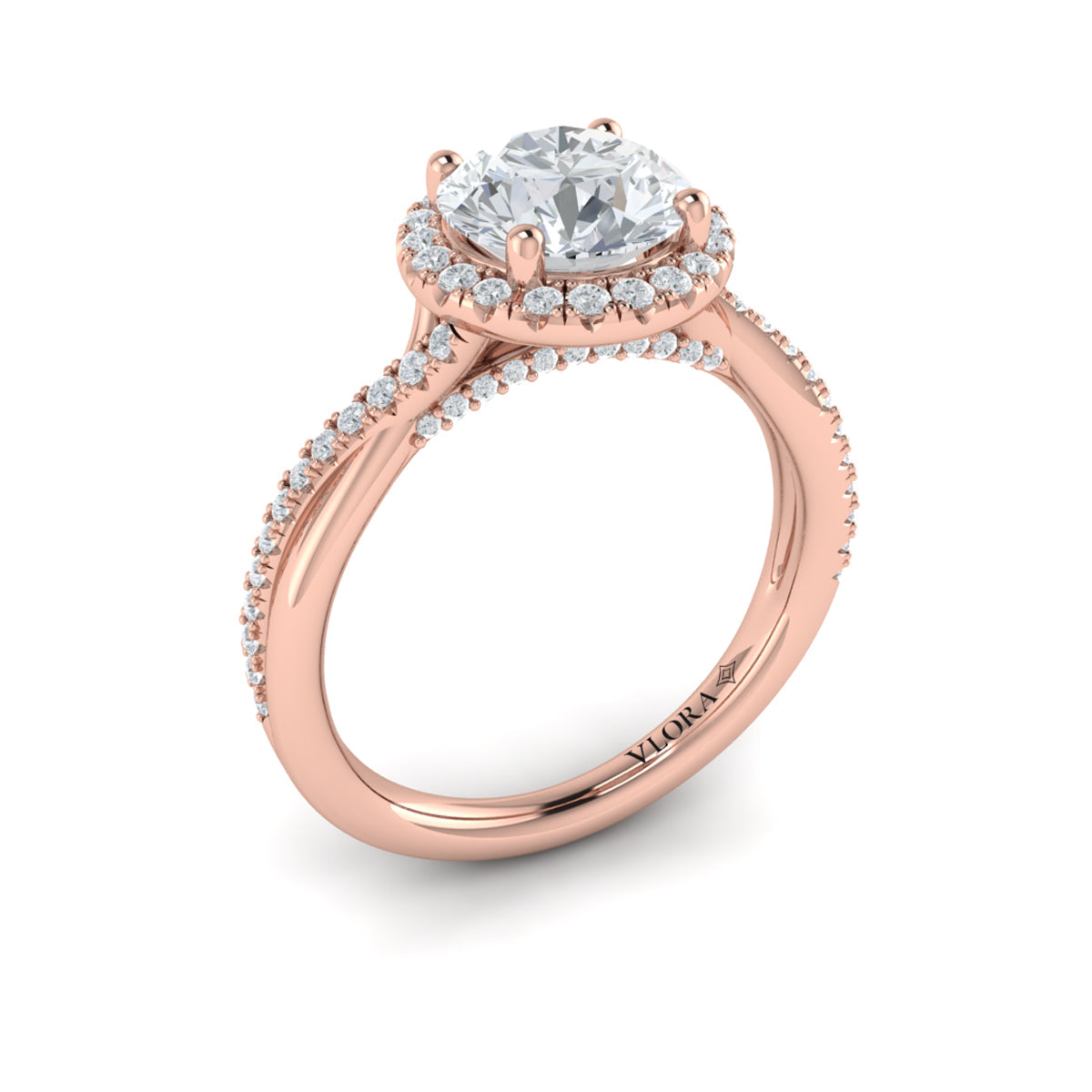 18kt Rose Gold Round Diamond Entwined Halo Ring