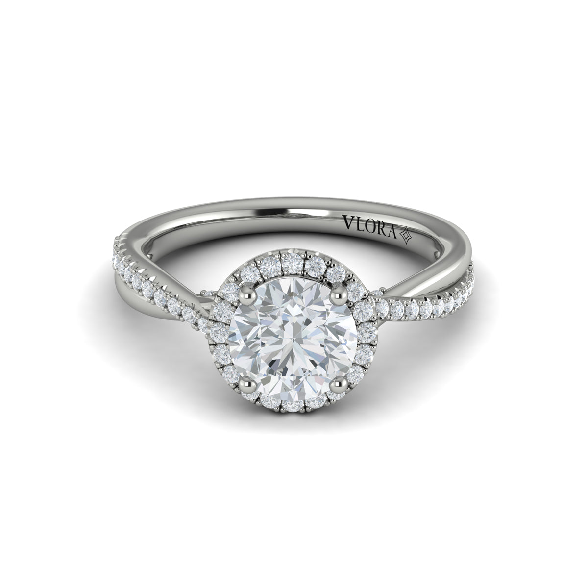 14K White Gold Round Diamond Halo Engagement Ring