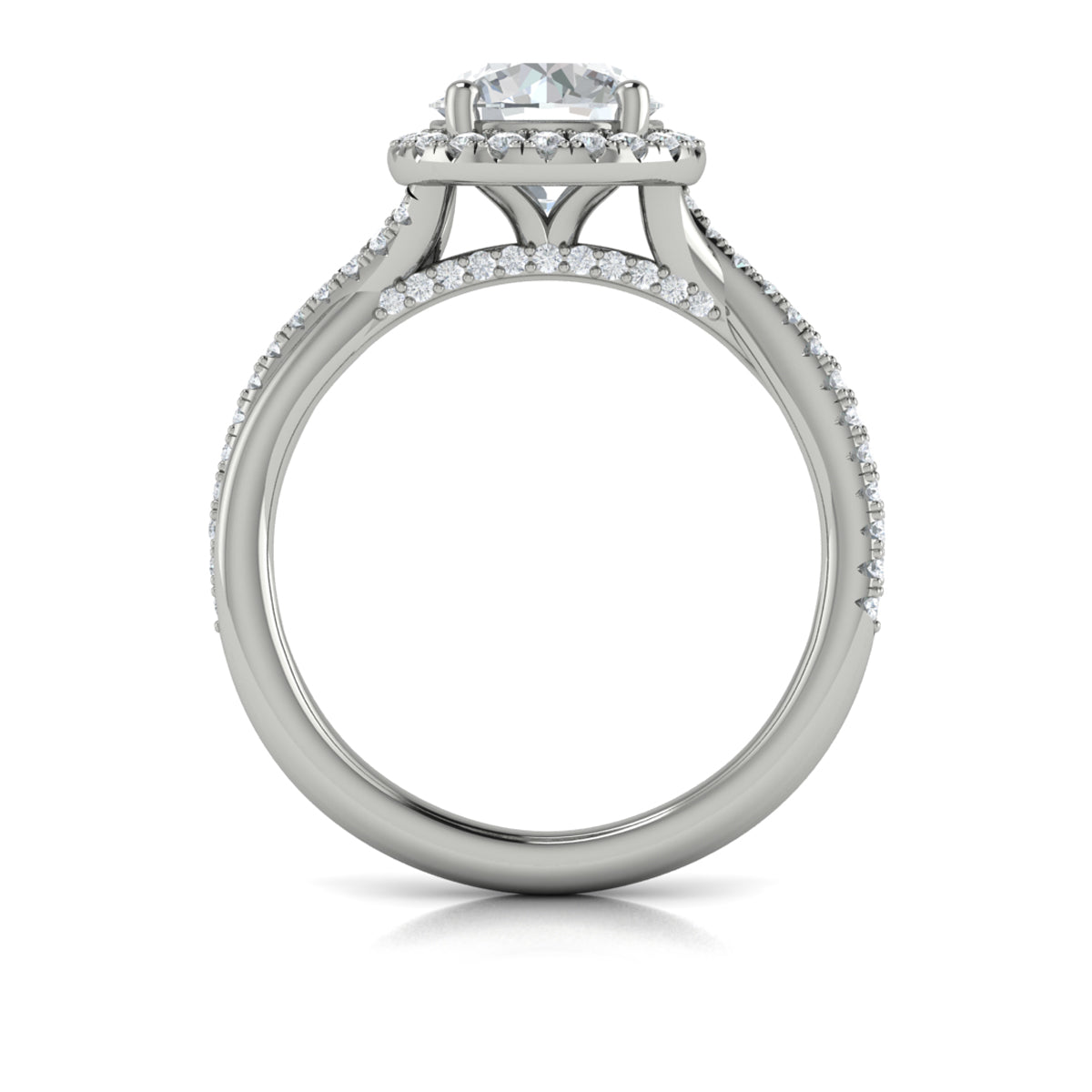 14K White Gold Round Diamond Halo Engagement Ring