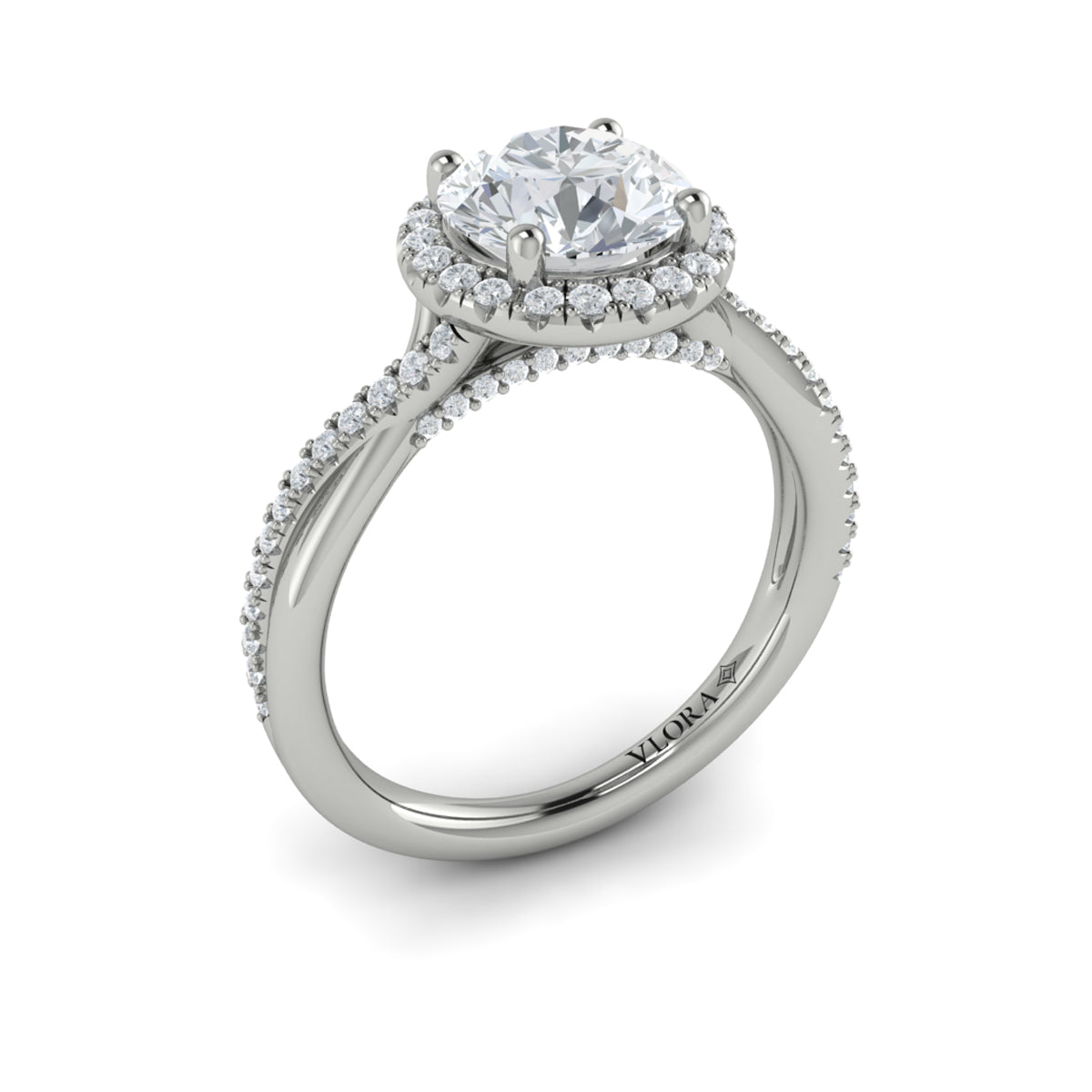 14K White Gold Round Diamond Halo Engagement Ring