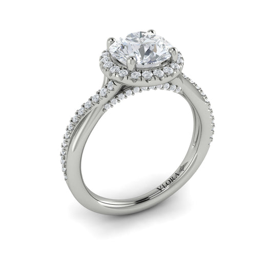 14K White Gold Round Diamond Halo Engagement Ring