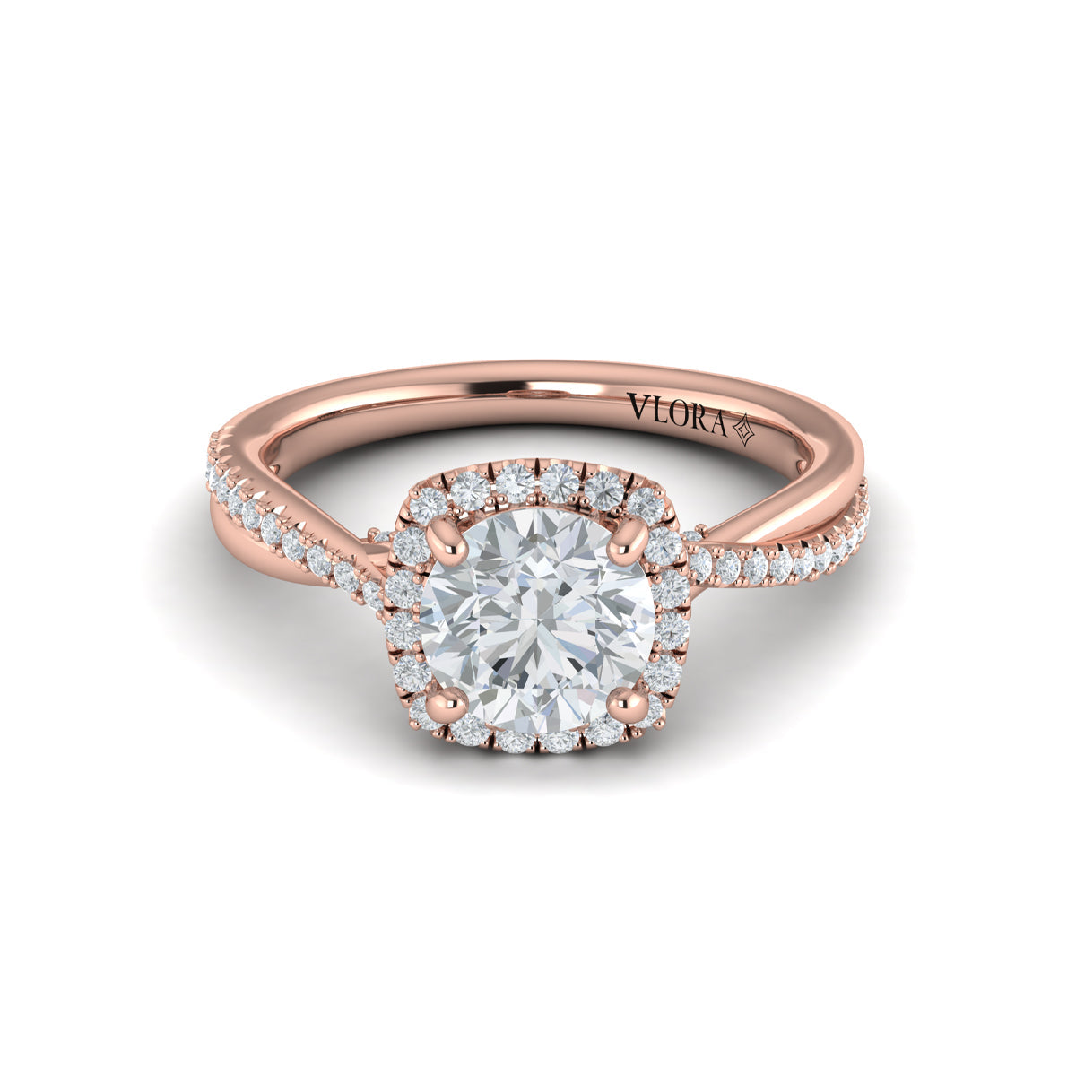 14kt Rose Gold Round Diamond Entwined Halo Ring