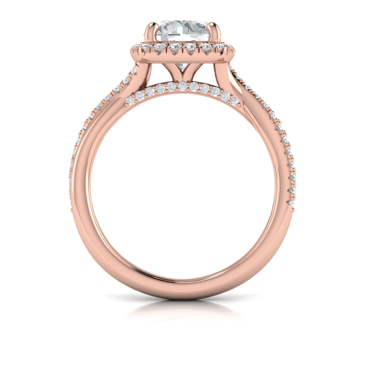 14kt Rose Gold Round Diamond Entwined Halo Ring