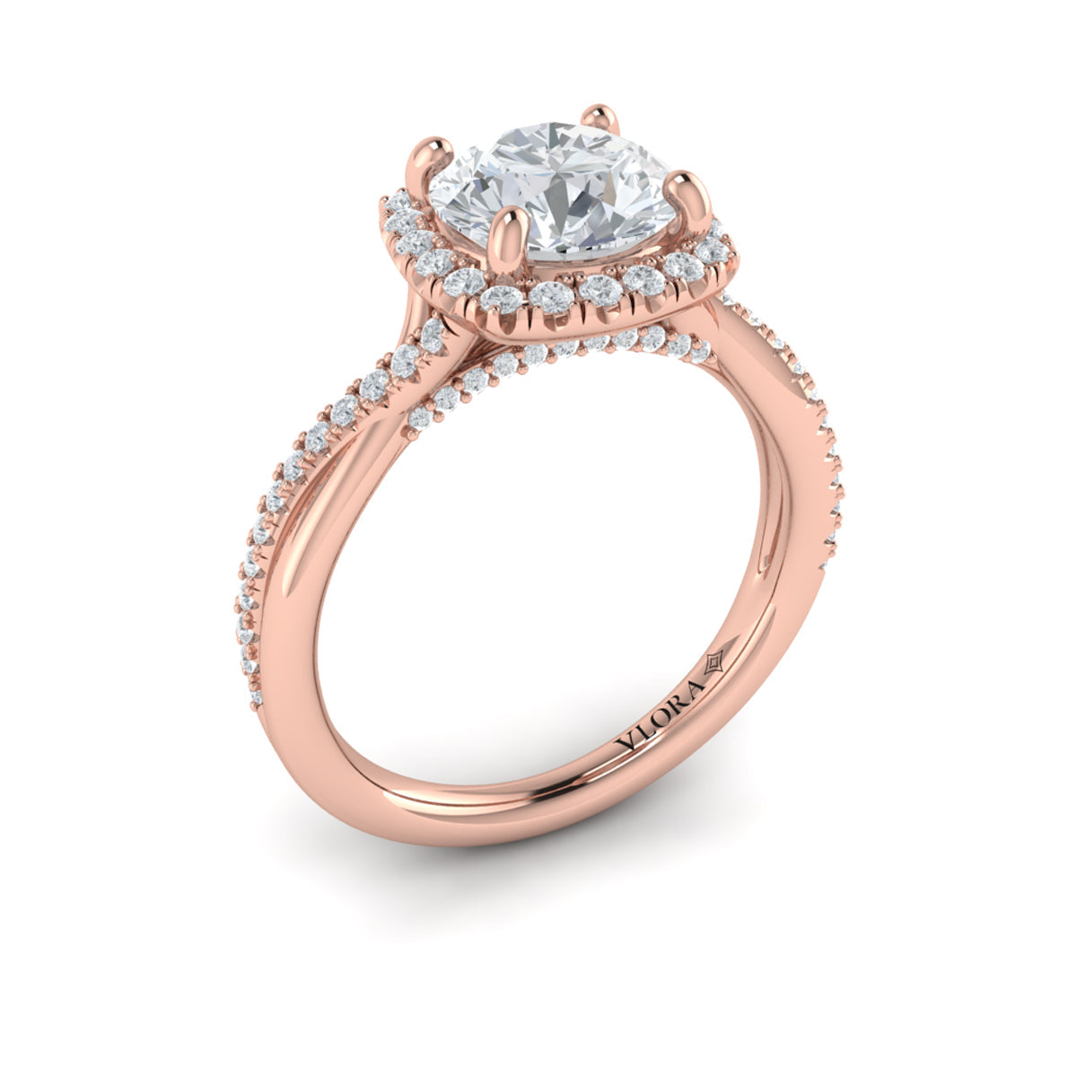 14kt Rose Gold Round Diamond Entwined Halo Ring