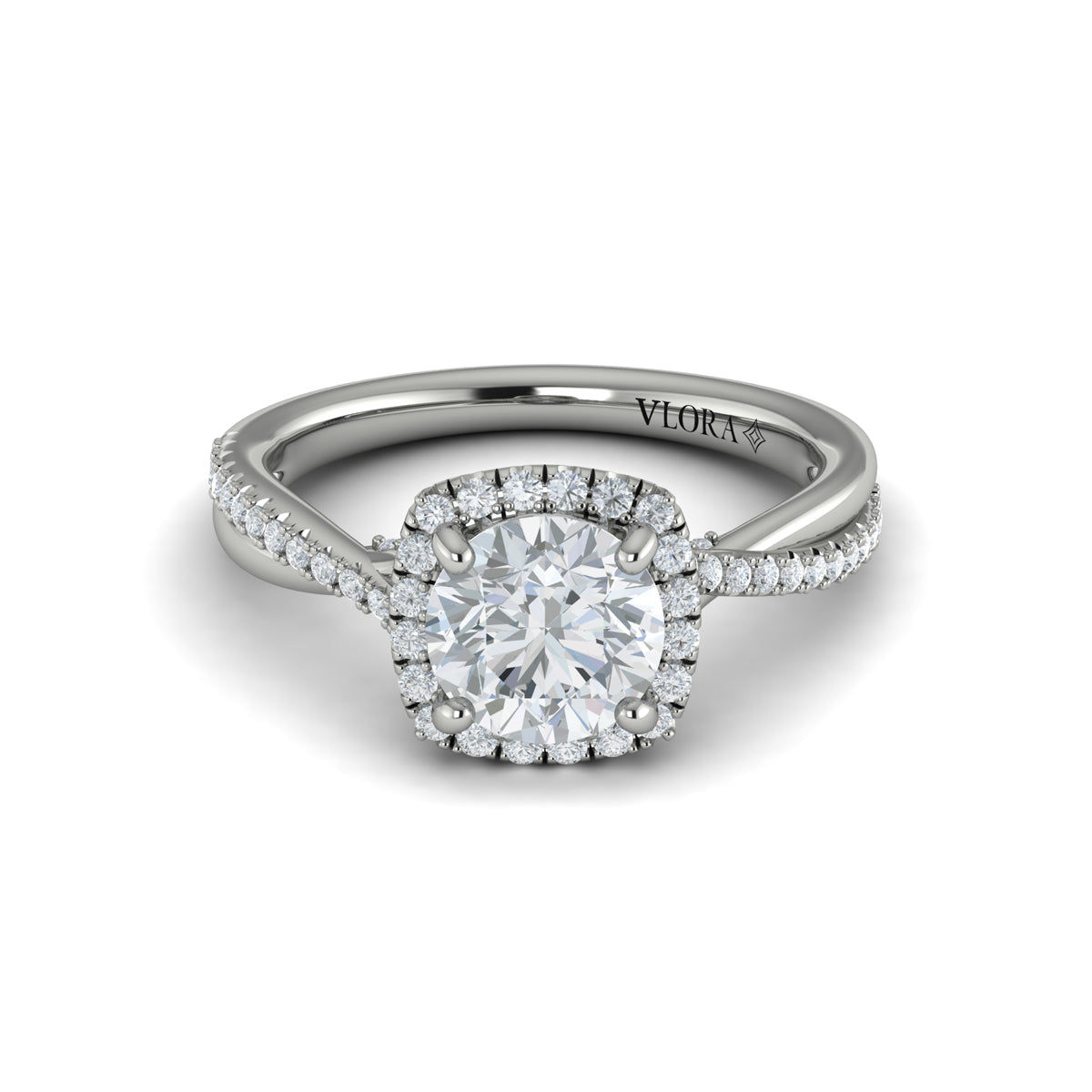 14K White Gold Round Diamond Entwined Halo Ring