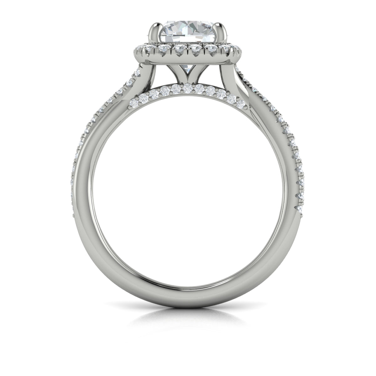 14K White Gold Round Diamond Entwined Halo Ring