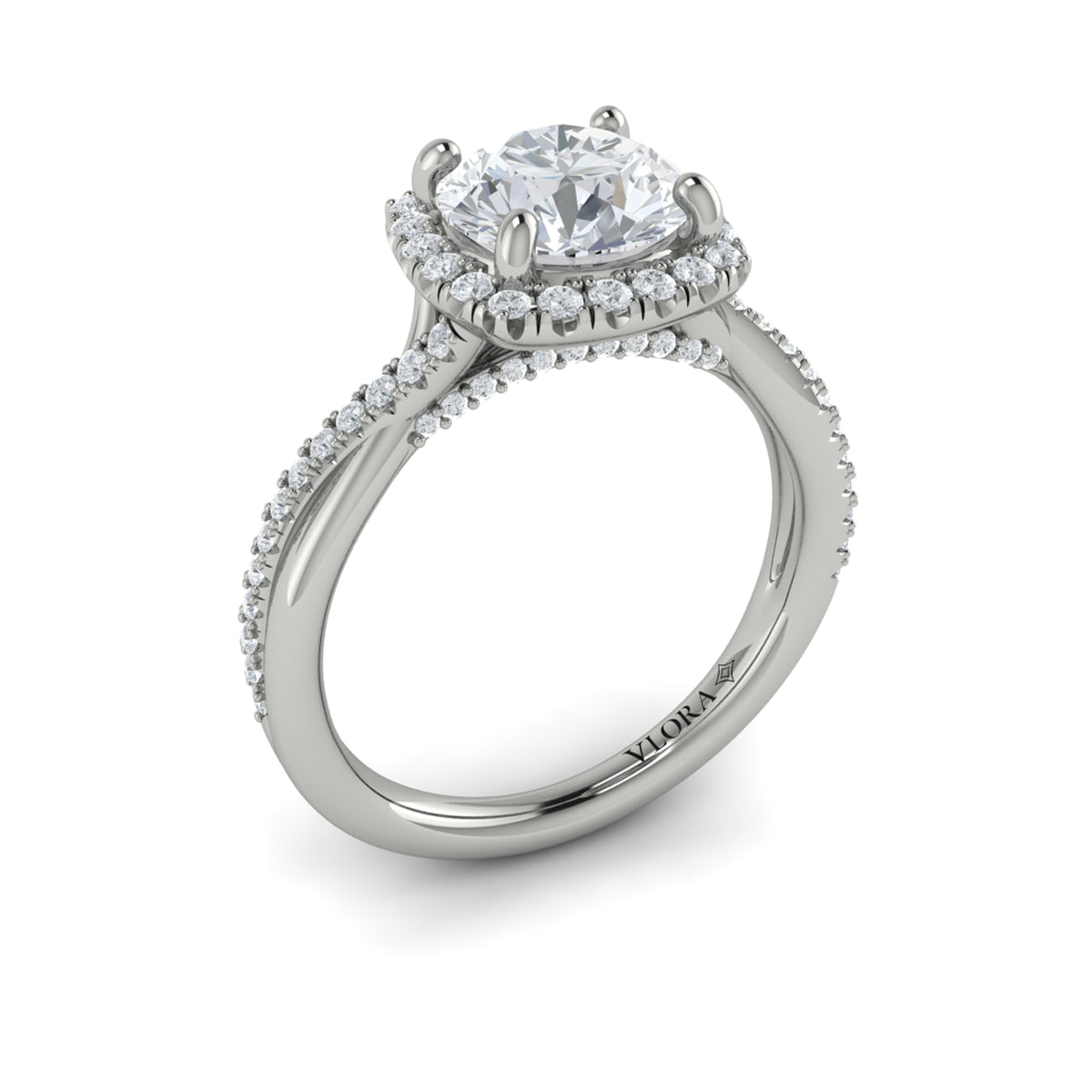 14K White Gold Round Diamond Entwined Halo Ring