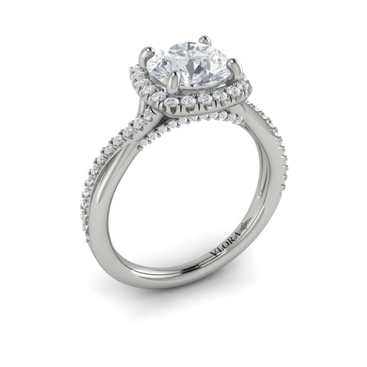 14K White Gold Round Diamond Entwined Halo Ring