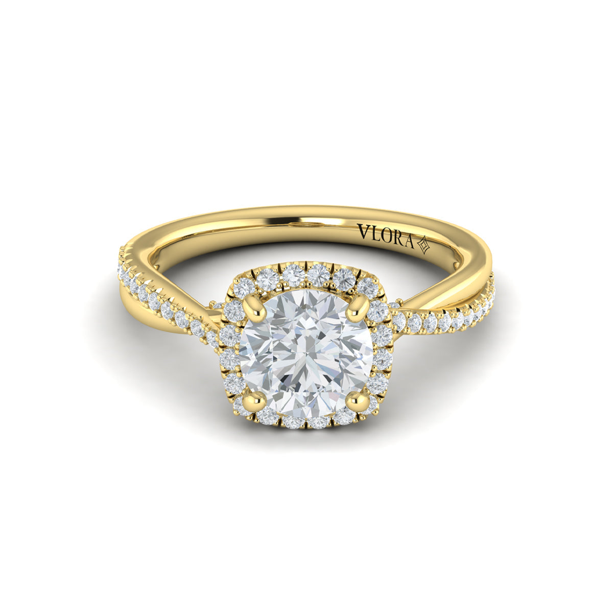 14kt Yellow Gold Round Diamond Halo Engagement Ring