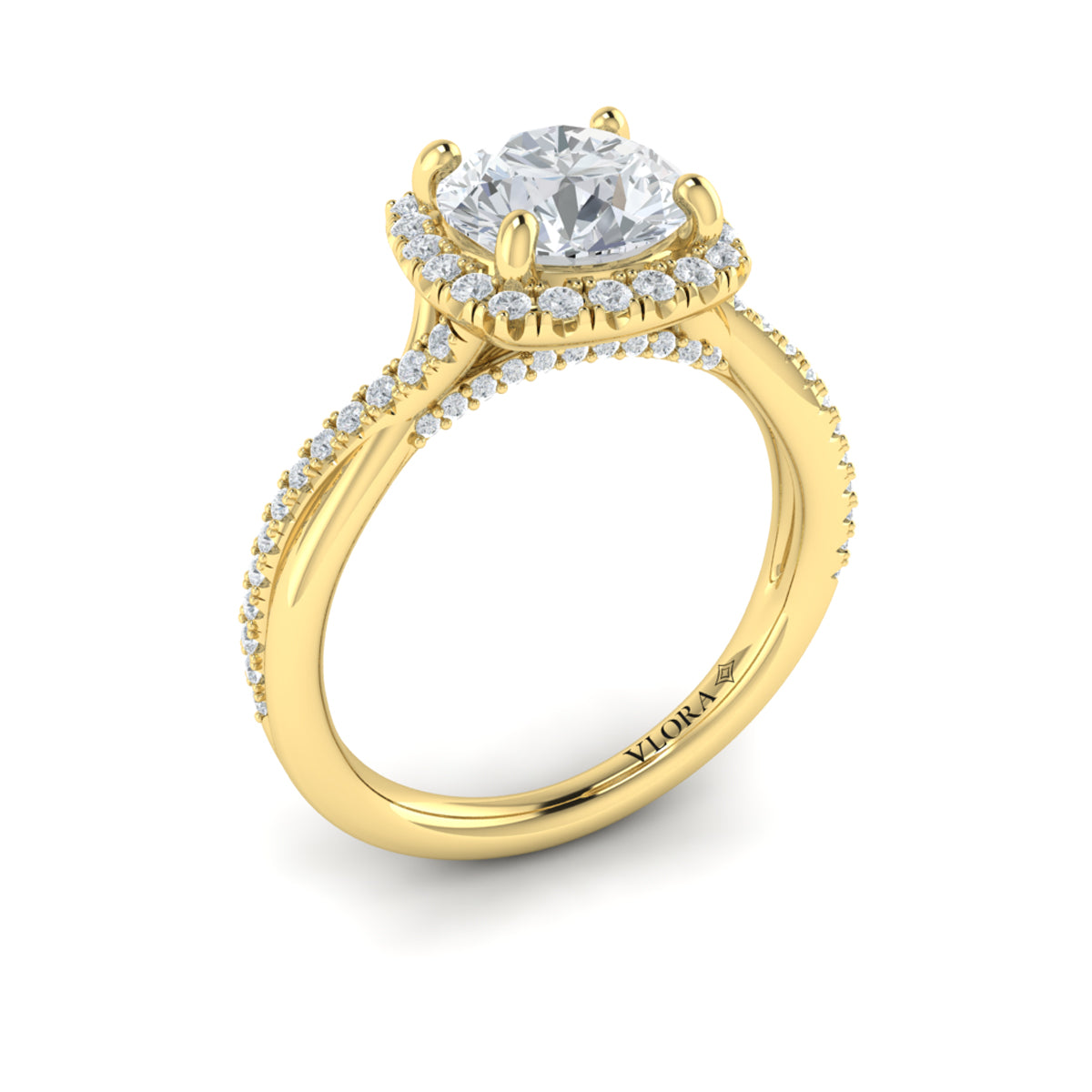 14kt Yellow Gold Round Diamond Halo Engagement Ring