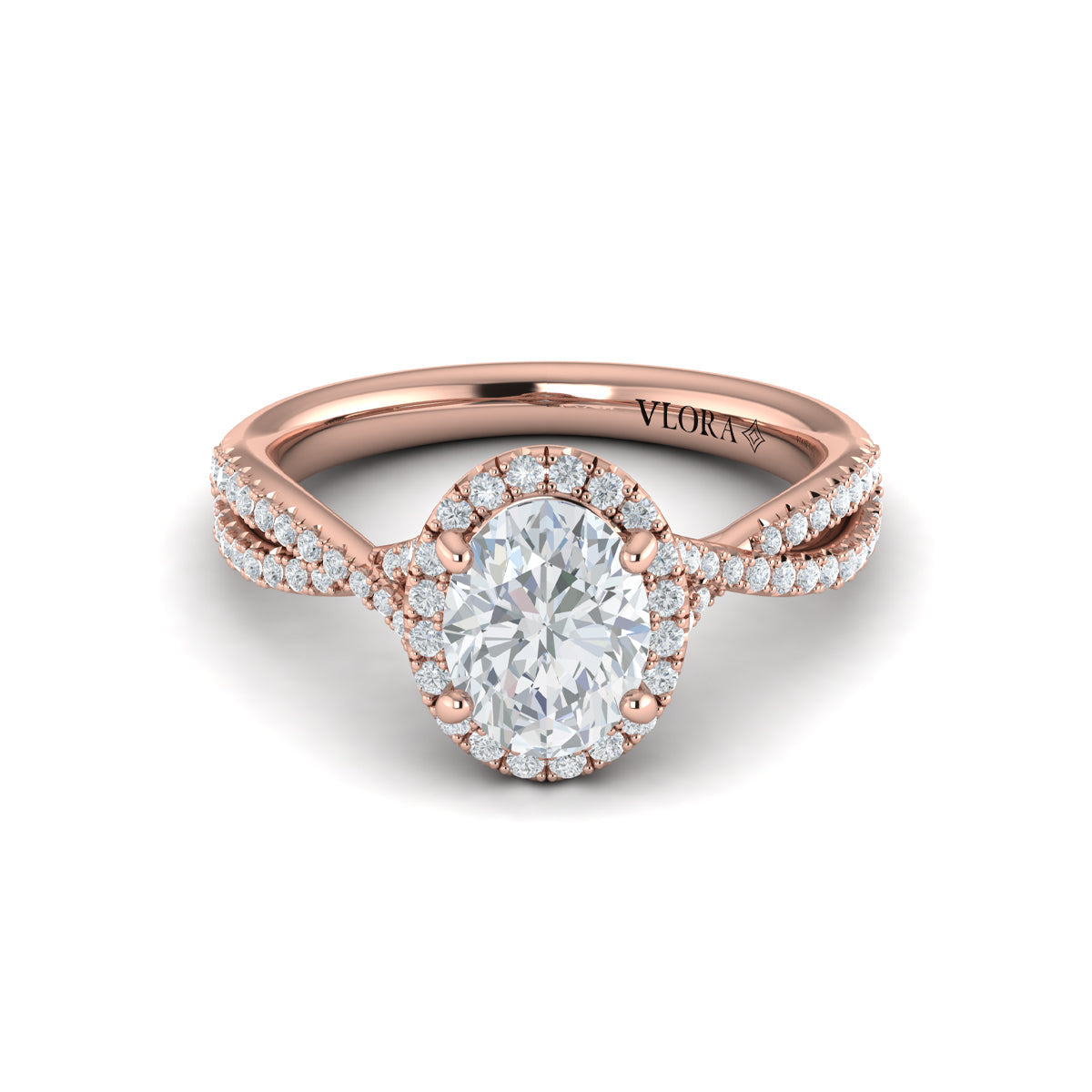 14kt Rose Gold Oval Diamond Halo Engagement Ring