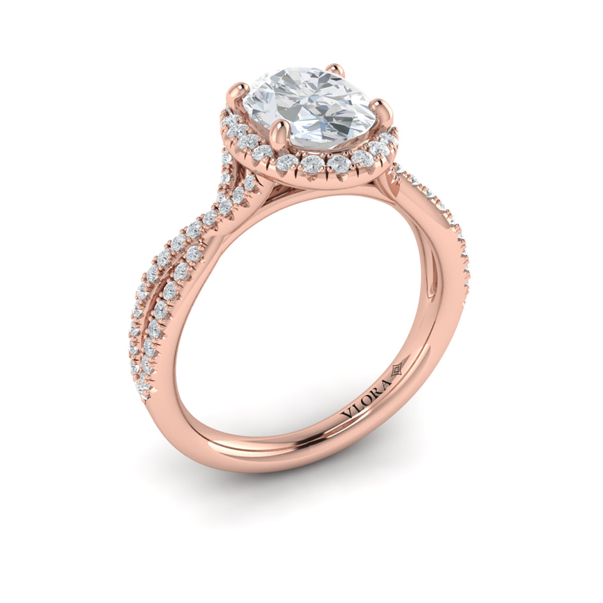 14kt Rose Gold Oval Diamond Halo Engagement Ring