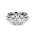 14K White Gold Oval Diamond Intertwined Halo Engagement Ring