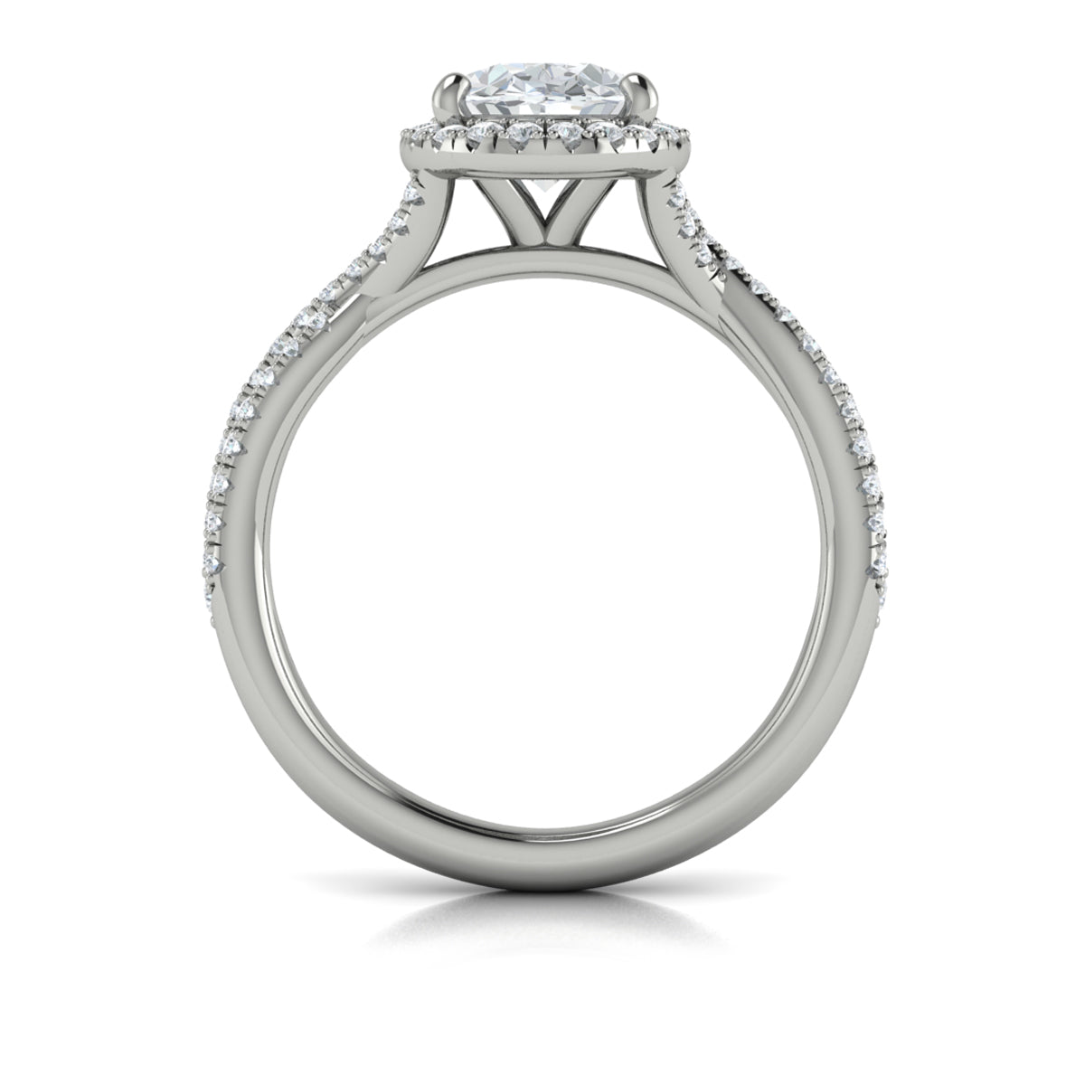 14K White Gold Oval Diamond Intertwined Halo Engagement Ring