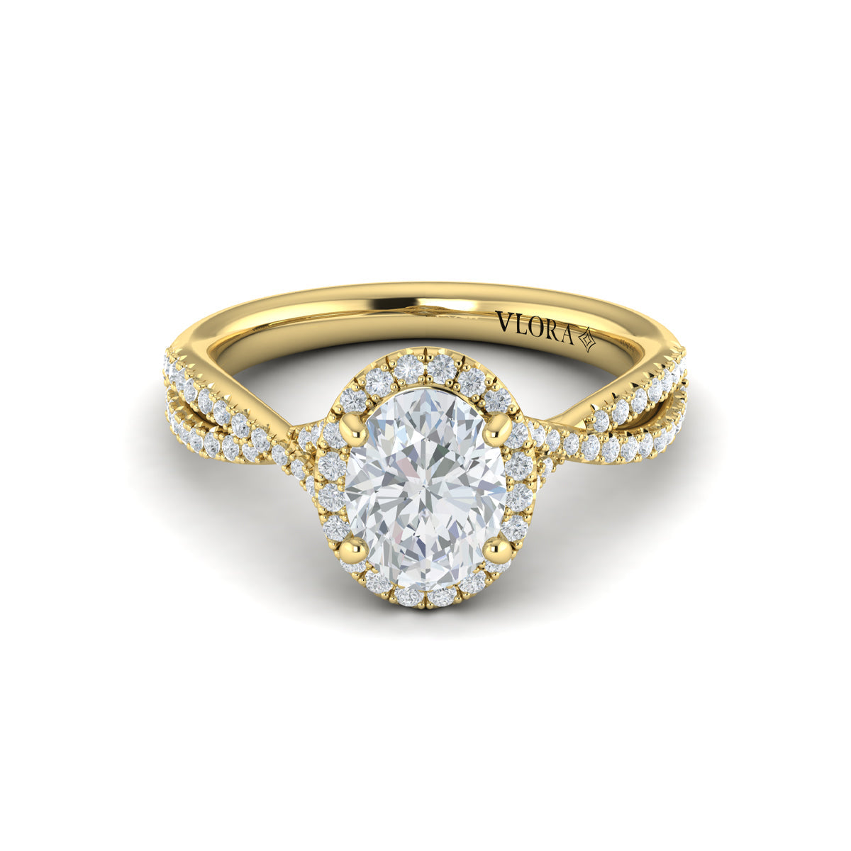 18kt Yellow Gold Oval Diamond Halo Engagement Ring