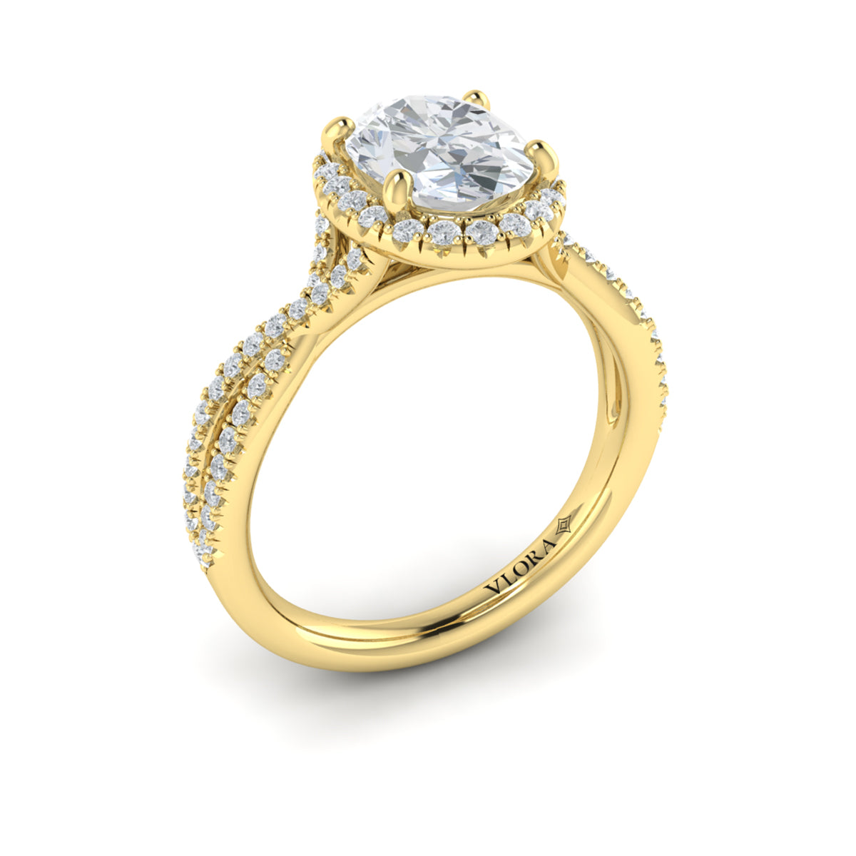 18kt Yellow Gold Oval Diamond Halo Engagement Ring