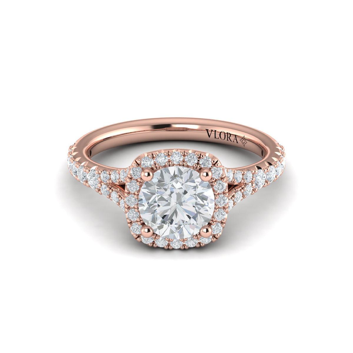 14kt Rose Gold Round Diamond Halo Engagement Ring