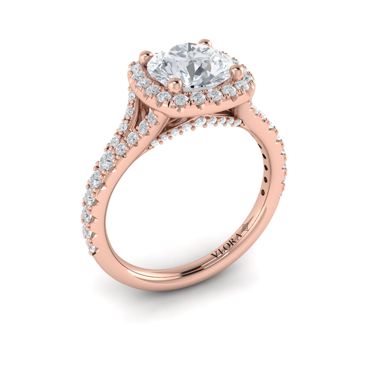 14kt Rose Gold Round Diamond Halo Engagement Ring