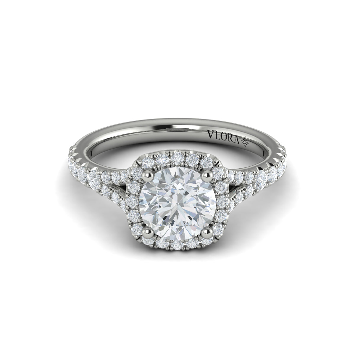14K White Gold Round Diamond Halo Engagement Ring