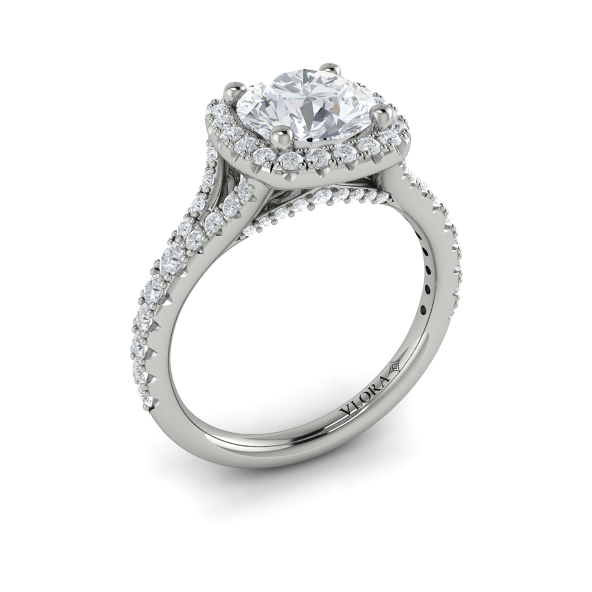 14K White Gold Round Diamond Halo Engagement Ring