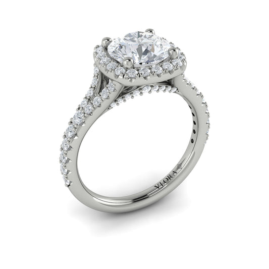 14K White Gold Round Diamond Halo Engagement Ring